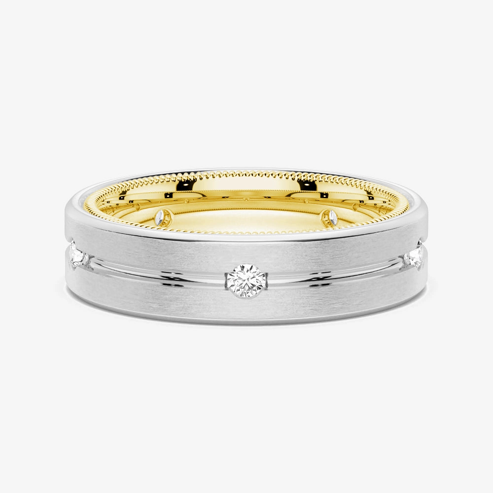 7.5mm Two Tone Matte Finish Moissanite Men's Wedding Band Lustrous Finish Styled Finish