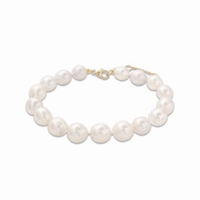 Natural Sparkle Fashionable Design 8-9.5" Adjustable South Sea Silver and White Pearl Bracelet in Gold - 9-13mm