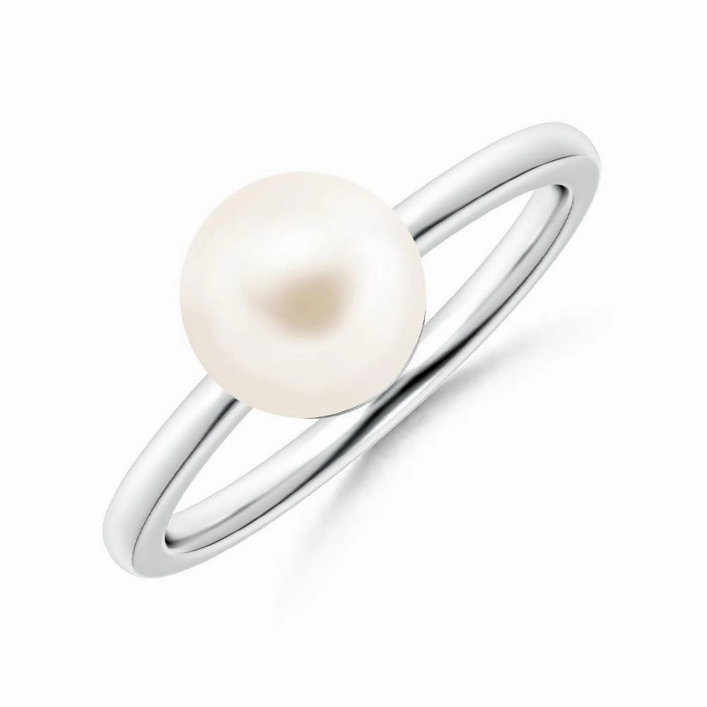 8mm Classic Freshwater Cultured Pearl Solitaire Ring Airy Light