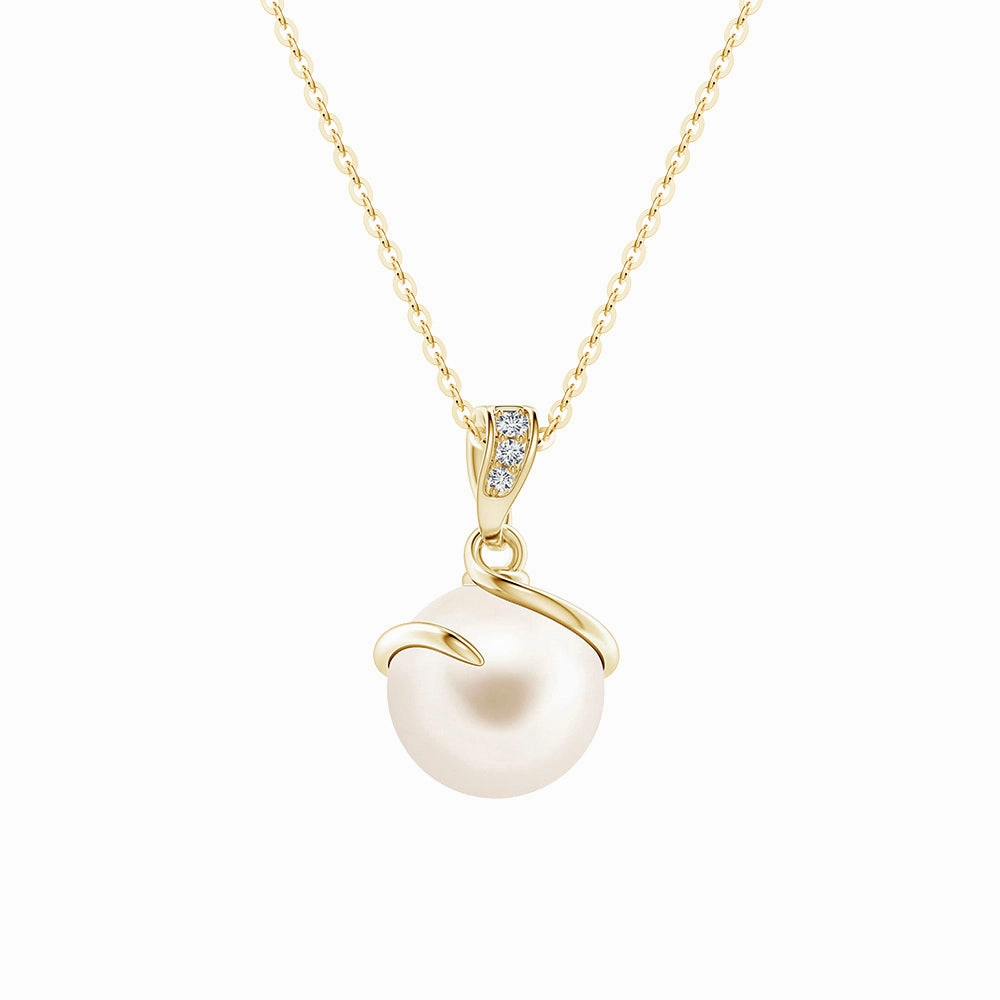 8mm Freshwater Cultured Pearl Spiral Pendant with Moissanite Accent Captivating Touch