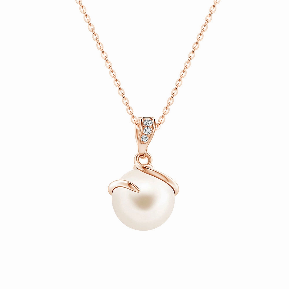 Personal Shine 8mm Freshwater Cultured Pearl Spiral Pendant with Moissanite Accent