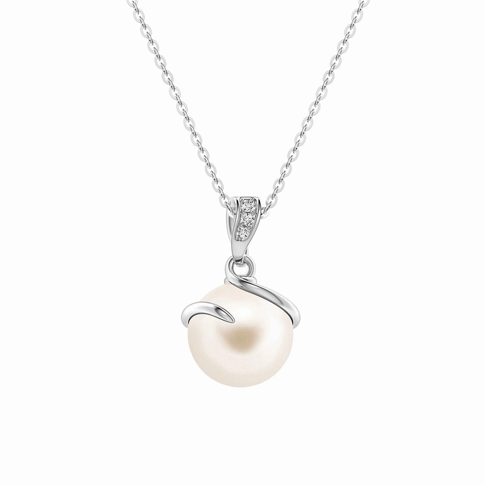 Allure Factor 8mm Freshwater Cultured Pearl Spiral Pendant with Moissanite Accent