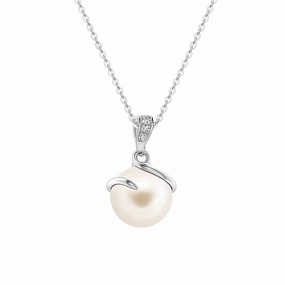 Allure Factor 8mm Freshwater Cultured Pearl Spiral Pendant with Moissanite Accent