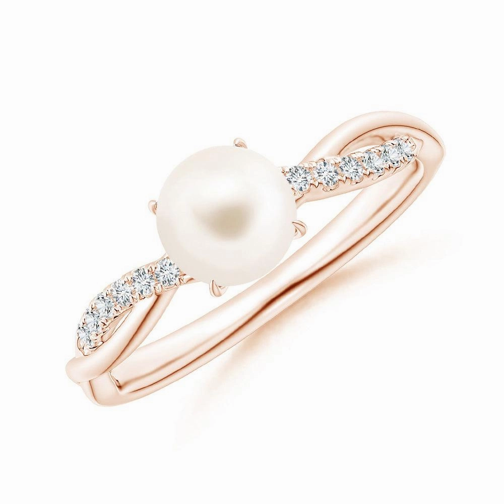 8mm Freshwater Cultured Pearl Twisted Band Shank Ring with Moissanite Pav?? Glam Appeal