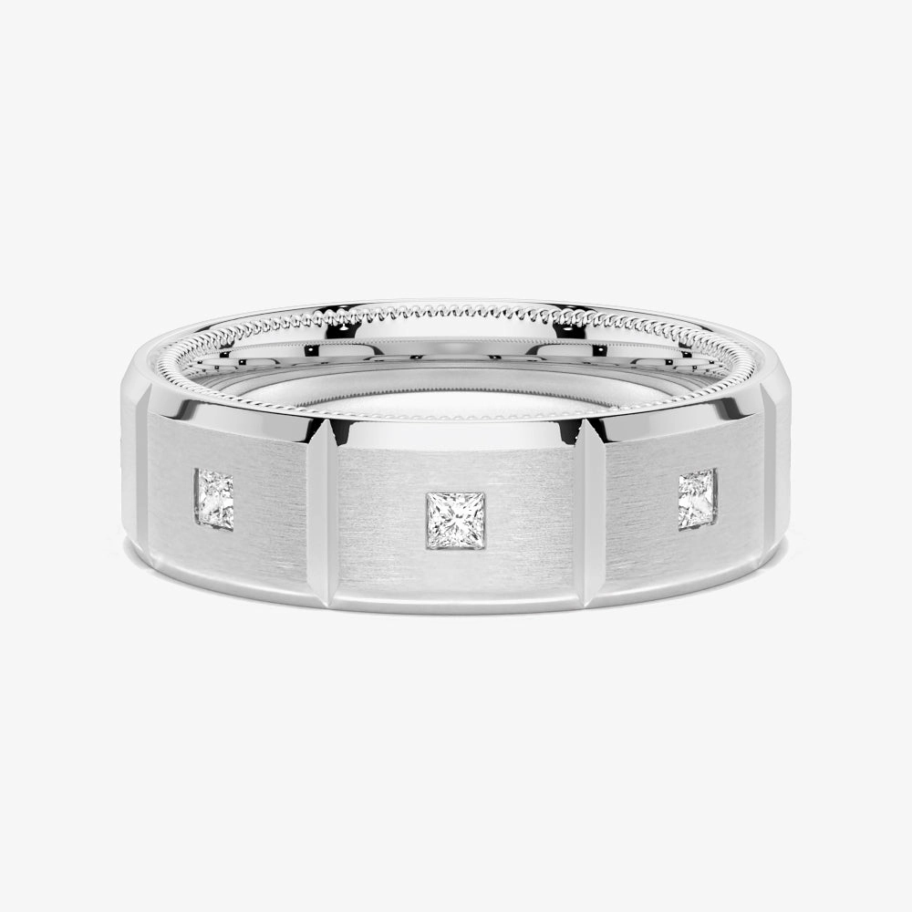 Event Outfit 8mm Two Tone Matte Finish Princess Cut Moissanite Men's Band