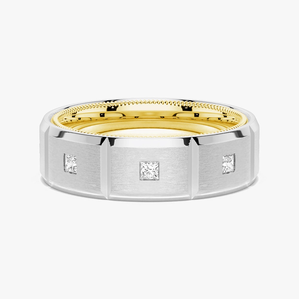 Stylish Fashion 8mm Two Tone Matte Finish Princess Cut Moissanite Men's Band