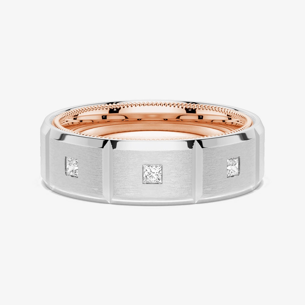 Glittering Details 8mm Two Tone Matte Finish Princess Cut Moissanite Men's Band