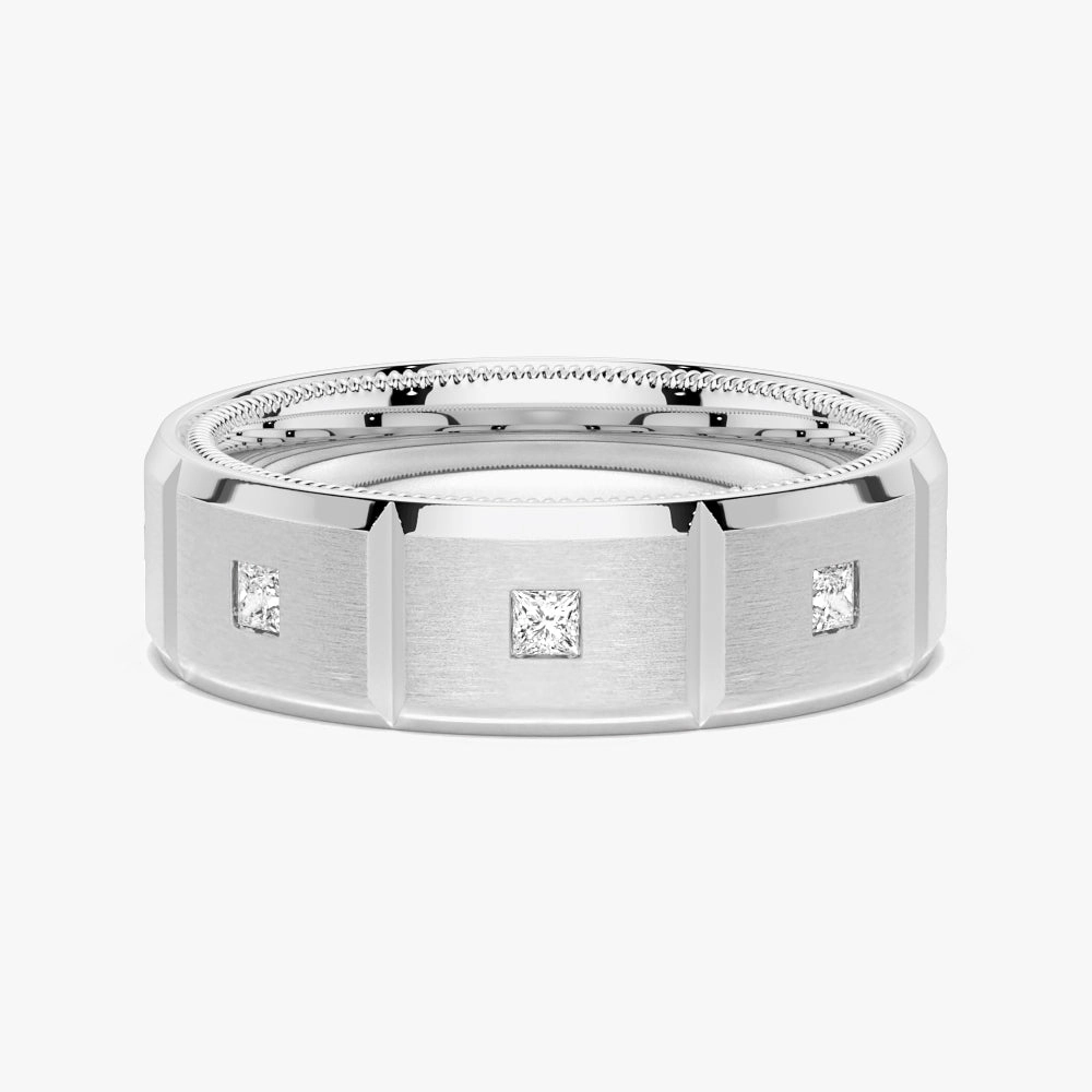 8mm Two Tone Matte Finish Princess Cut Moissanite Men's Band Work Day Style