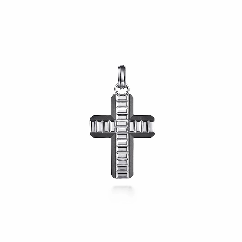 Radiant Pieces Subtle Glamour 925 Sterling and Titanium Cross Men's Pendant