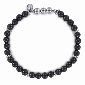 Studio Shot Captivating Style 925 Sterling Silver and 6mm Black Onyx Beaded Bracelet