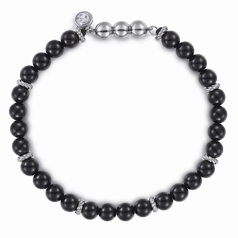 Studio Shot Captivating Style 925 Sterling Silver and 6mm Black Onyx Beaded Bracelet
