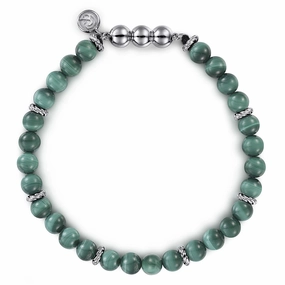 925 Sterling Silver and Malachite Beaded Bracelet Cozy Layers Fresh Feature