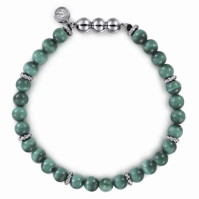 925 Sterling Silver and Malachite Beaded Bracelet Cozy Layers Fresh Feature