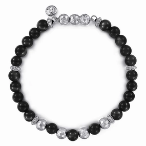 925 Sterling Silver and Onyx Beaded Bracelet High-Quality Piece