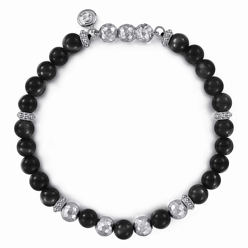 925 Sterling Silver and Onyx Beaded Bracelet High-Quality Piece