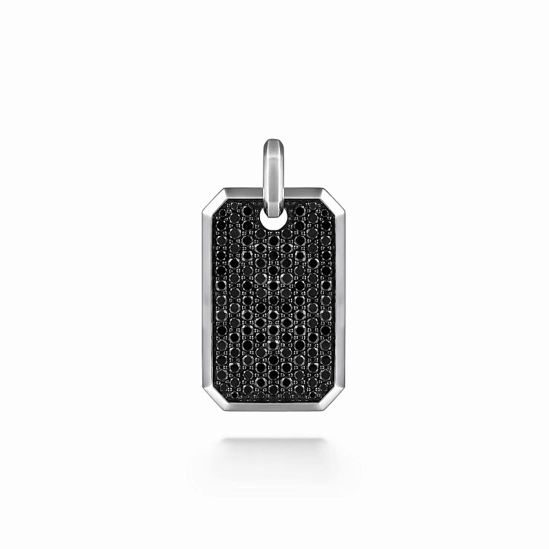 925 Sterling Silver Black Spinel Dog Tag Pendant Elegant Creations Trendy Fit