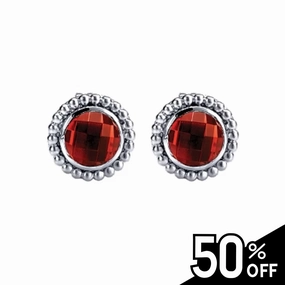 925 Sterling Silver Bujukan Garnet Stud Earrings Sparkling Accent