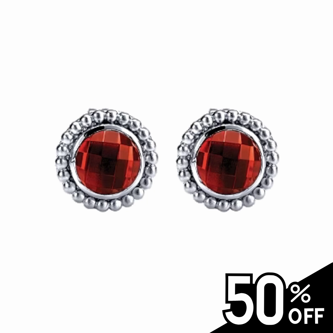 925 Sterling Silver Bujukan Garnet Stud Earrings Sparkling Accent