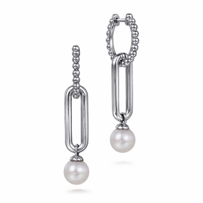 925 Sterling Silver Pearl Bujukan Huggie Drop Earrings Luxe Appeal Close Detail