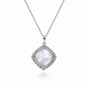 Casual Charm 925 Sterling Silver Rock Crystal and White MOP Pendant Necklace