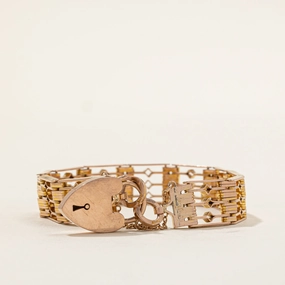 Bold Designs 9k Rose Gold Heart Padlock Charm Bracelet | 7"