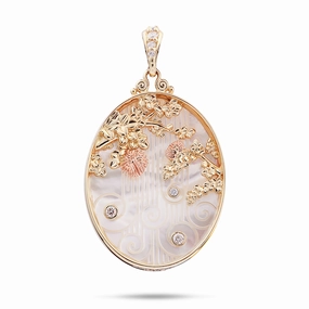 ???hi?a Lehua Waterfall Mother of Pearl Pendant in Two Tone Gold with Diamonds Chic Mood