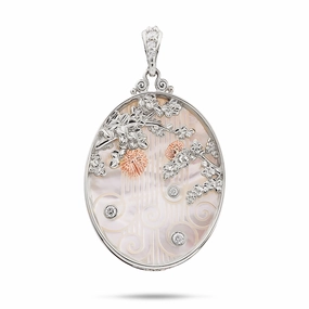 Premium Jewelry Special Style ???hi?a Lehua Waterfall Mother of Pearl Pendant in Two Tone Gold with Diamonds