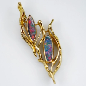 Vogue Touch Luxury Look 'Cavelti' Opal Doublet Cabochon 18K Brooch | 2ctw |