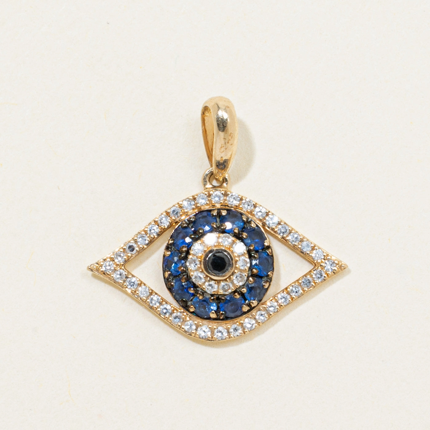 Elegant Snap Glistening Look 'Effy' Sapphire, Diamond & Onyx Evil Eye Charm | 0.17ctw, 0.05ctw, 0.02ct