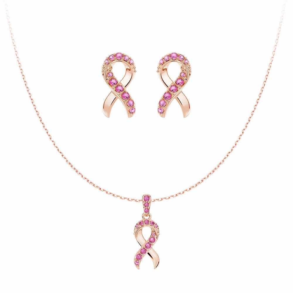 ??Faith Over Fear?? Ribbon Necklace & Earrings Set With Pav?? Pink Sapphires Elegant Fashion Exquisite Shine Finish