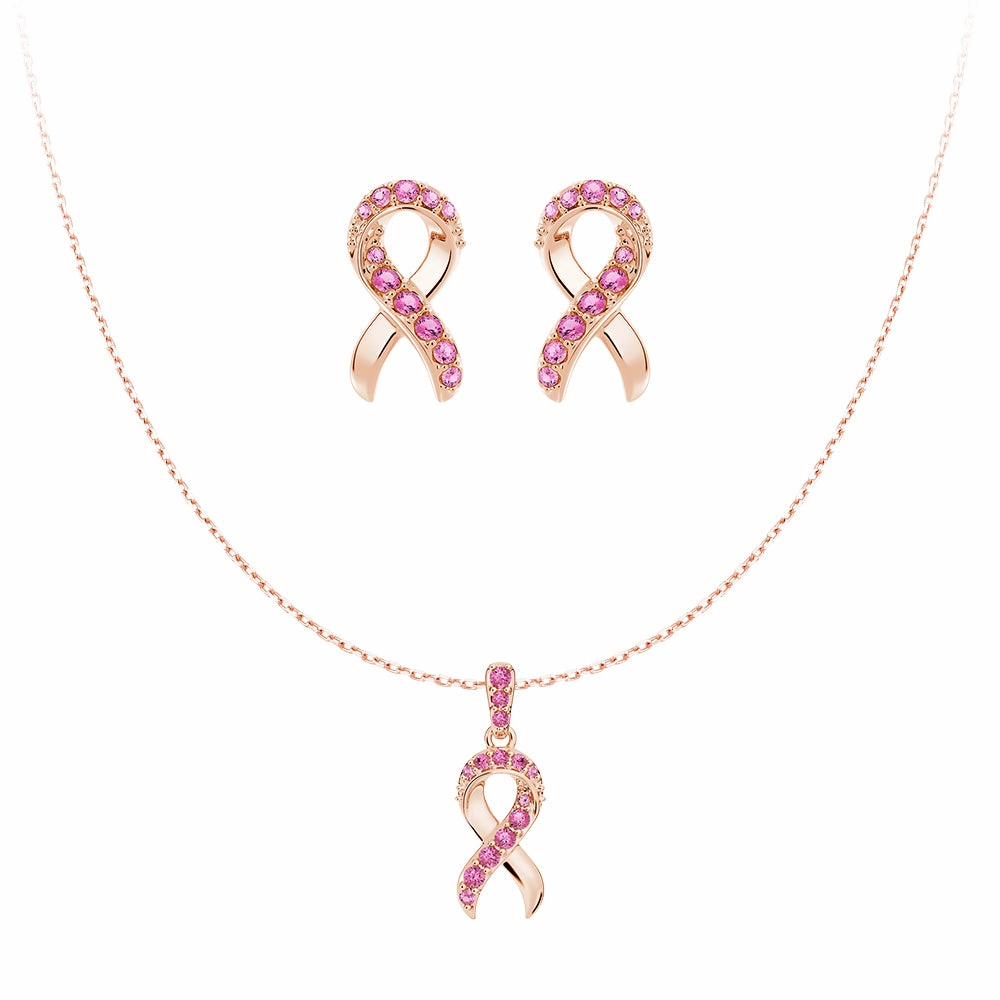 Everyday Sparkle ??Faith Over Fear?? Ribbon Necklace & Earrings Set With Pav?? Pink Sapphires