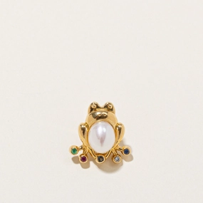 Luxury feature 'Miwa' Multi Gemstone and Pearl Frog Pin | 0.15ctw