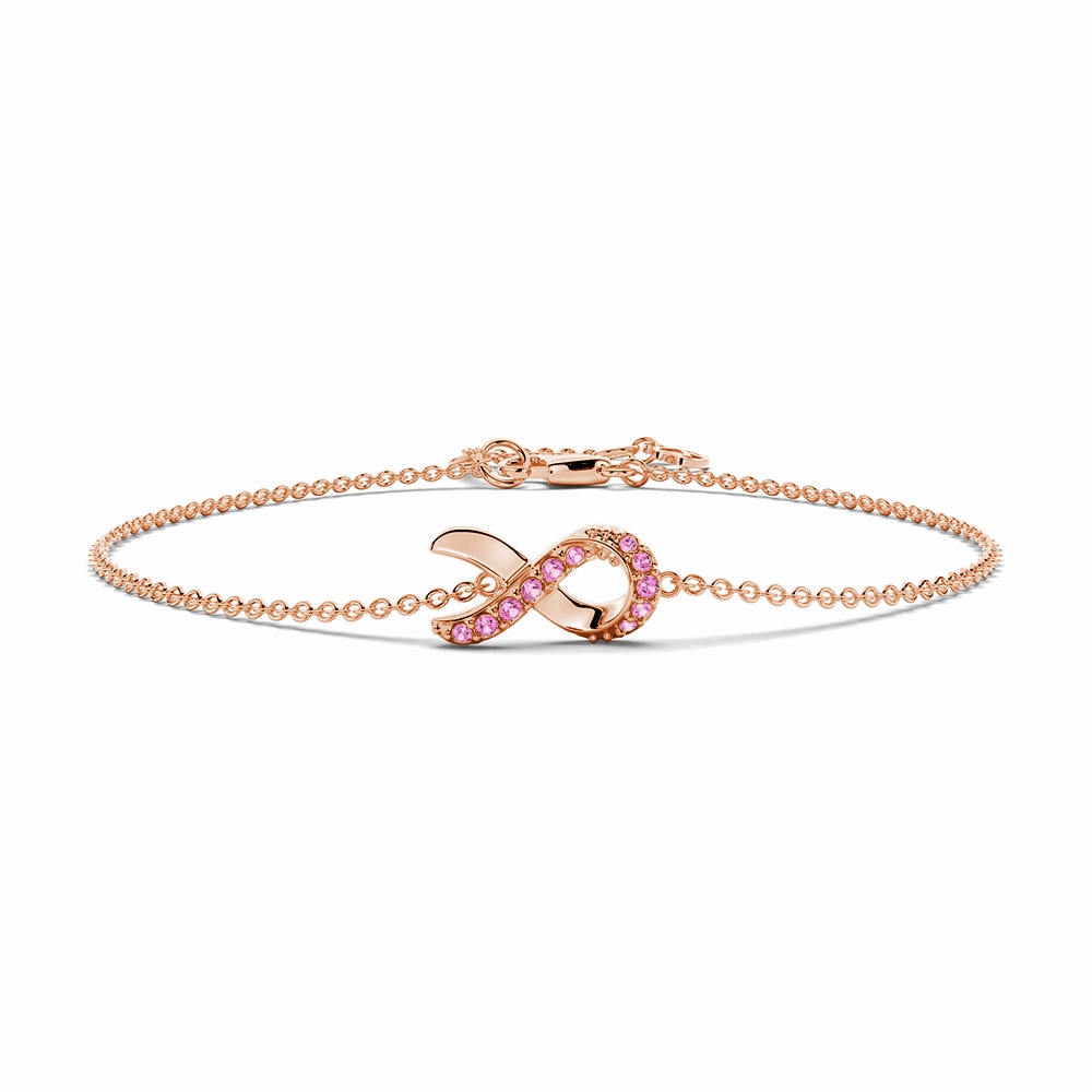 "Faith Over Fear" Ribbon Bracelet In Rose Gold With Pav?? Pink Sapphires Quiet Shine