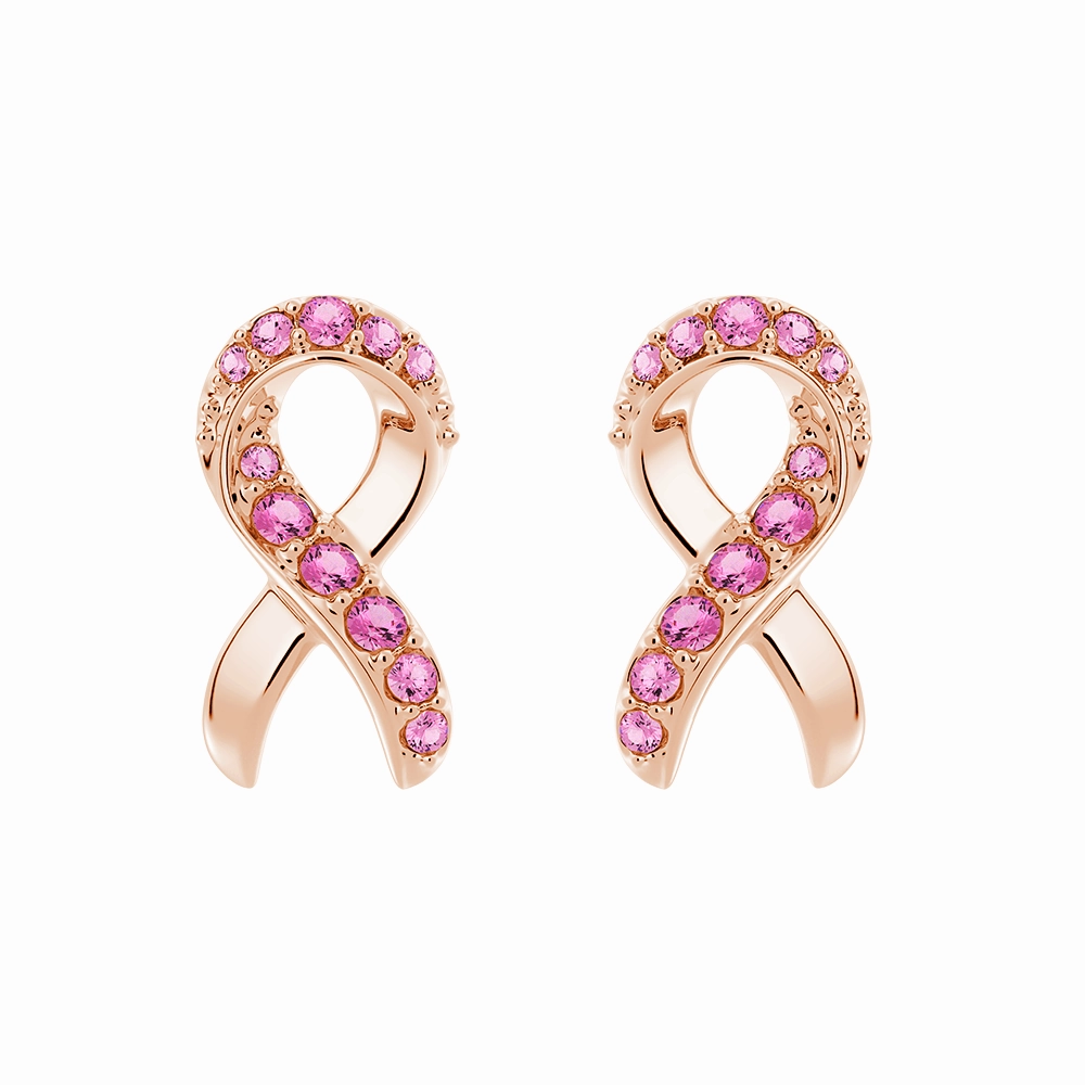 Luminous Highlight Shimmering Touch "Faith Over Fear" Ribbon Earrings In Rose Gold With Pav?? Pink Sapphires