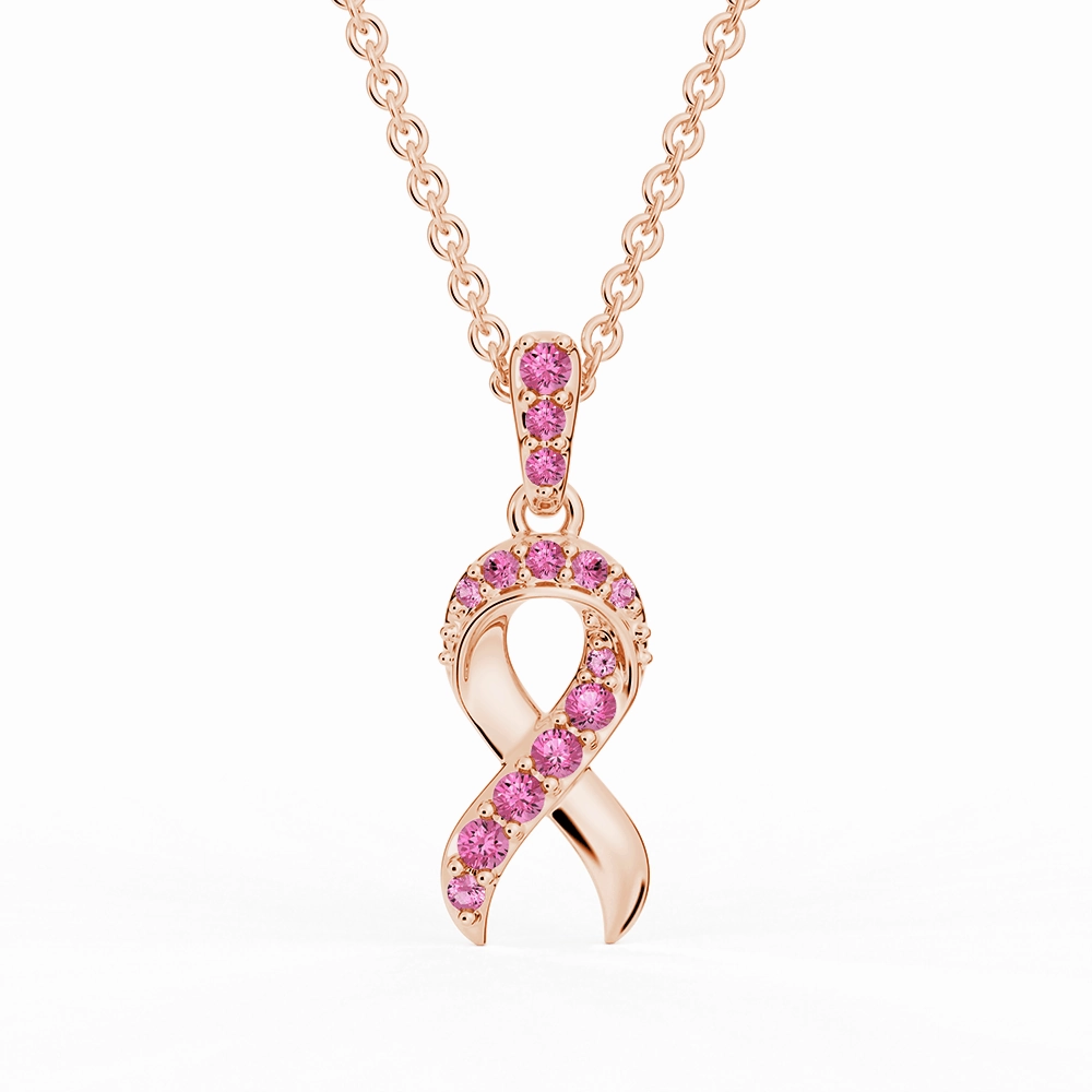 Fusion Form Linear Form "Faith Over Fear" Ribbon Necklace In Rose Gold With Pav?? Pink Sapphires