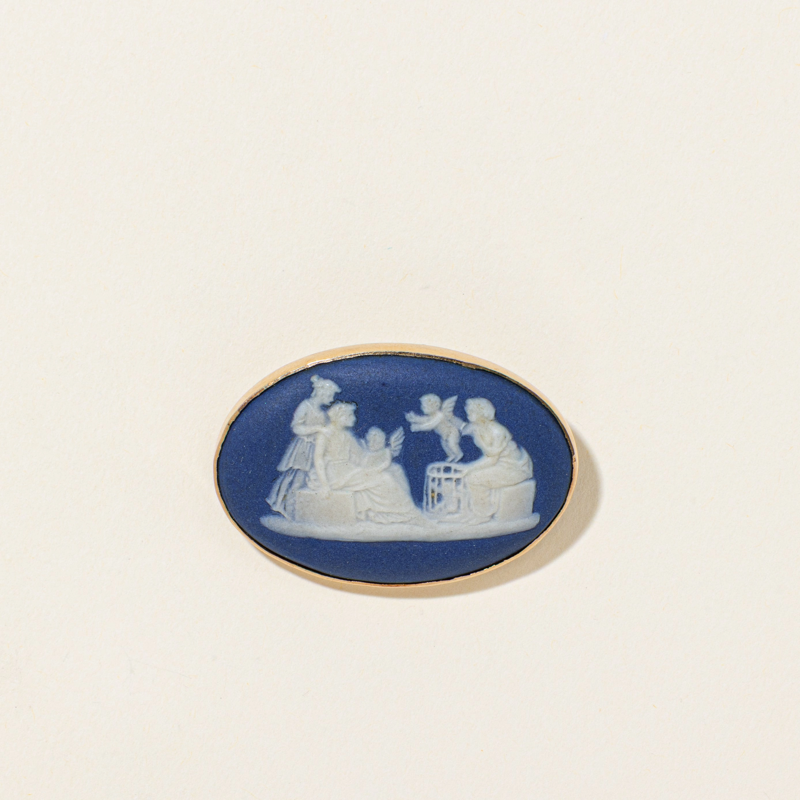Quick Spark Radiant Accent 'Wedgewood' 14k Rose Gold Antique Blue Jasperware Cameo Brooch