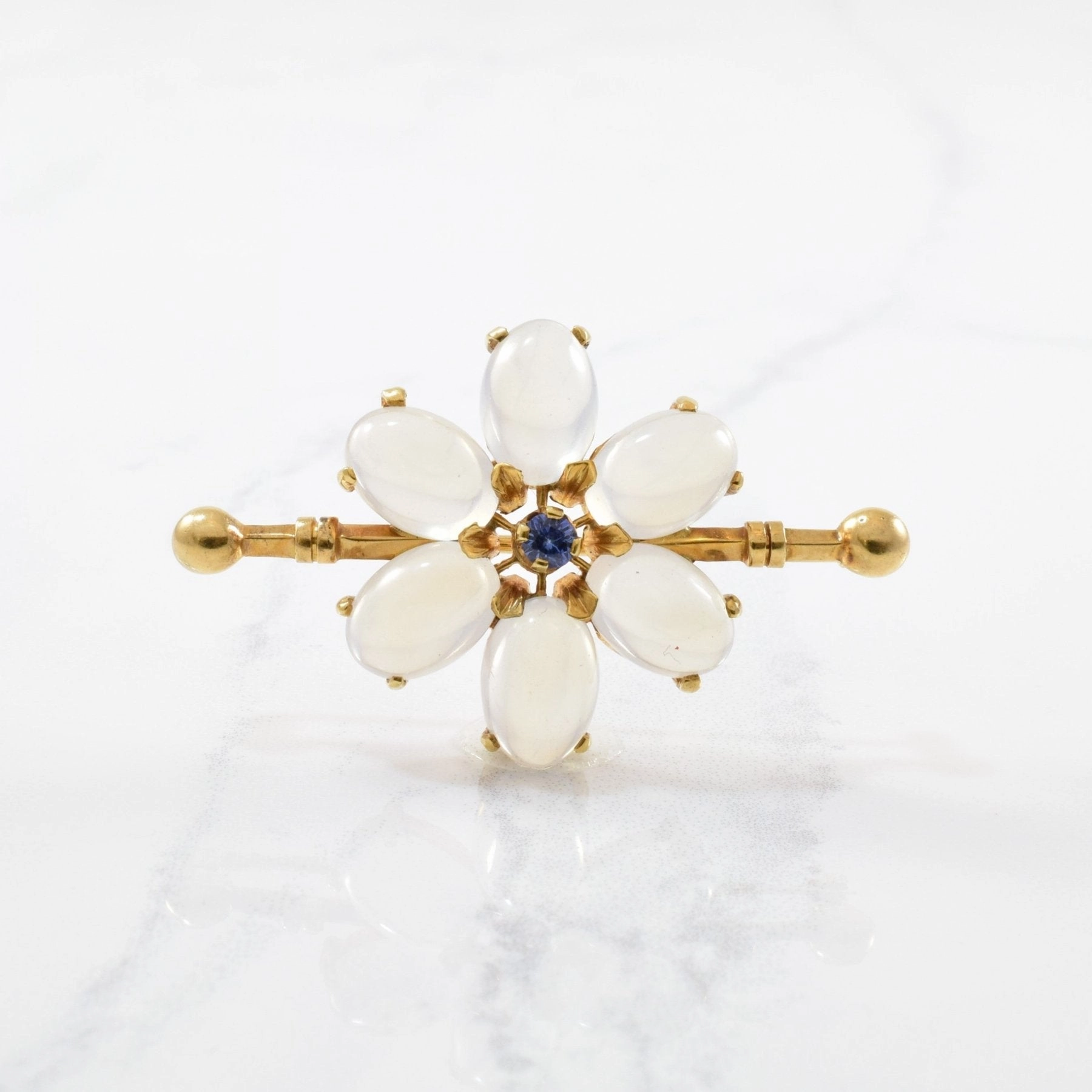 'Wordley, Allsopp, and Bliss' Vintage Sapphire & Moonstone Brooch | 0.13ct, 10.50ctw | Exquisite Style Glam Mode
