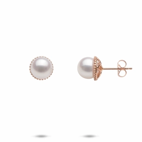 Akoya Pearl Earrings in Rose Gold with Diamonds - 8mm Impeccable Form Polished Element