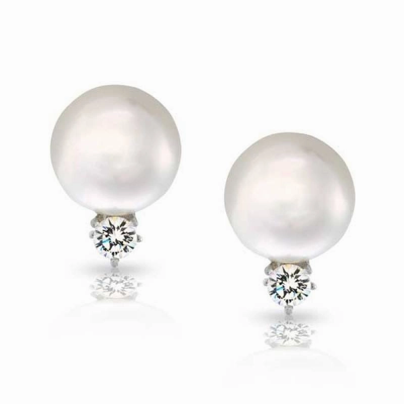 Akoya Saltwater Pearl Stud Earrings 14K White Gold 6mm Delicate Creation