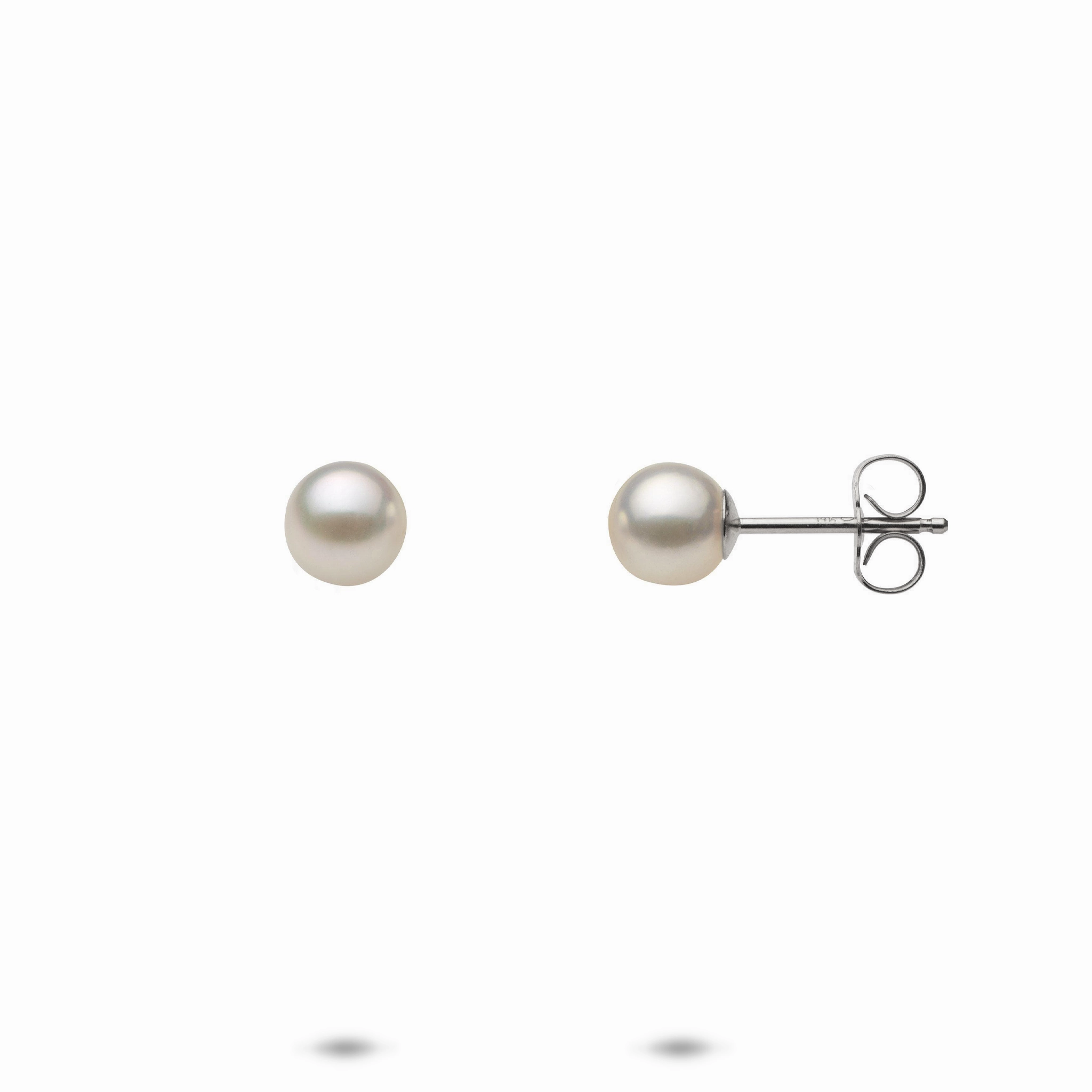 Fashionable Design Polished Craft Akoya White Pearl Earrings in White Gold - 5.5-6mm