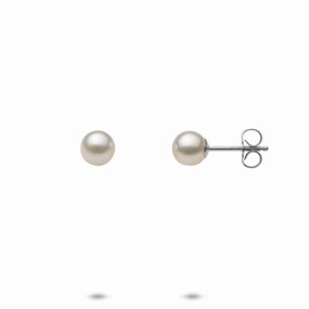 Fashionable Design Polished Craft Akoya White Pearl Earrings in White Gold - 5.5-6mm
