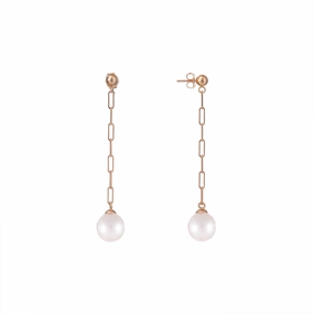 Glamorous Glow Glamorous touch Akoya White Pearl Paperclip Chain Earrings in Rose Gold - 8mm