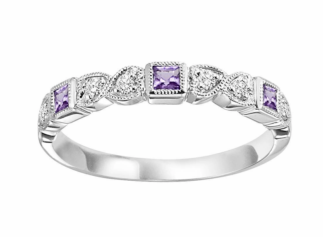 Alexandrite Birthstone Diamond And Square Ring 10K White Gold Creative Emblem Unique Memento