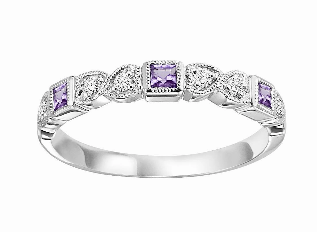 Alexandrite Birthstone Diamond And Square Ring 10K White Gold Sealed Edge Superior Craftsmanship