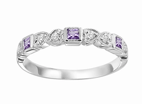 Alexandrite Birthstone Diamond And Square Ring 10K White Gold Sealed Edge Superior Craftsmanship