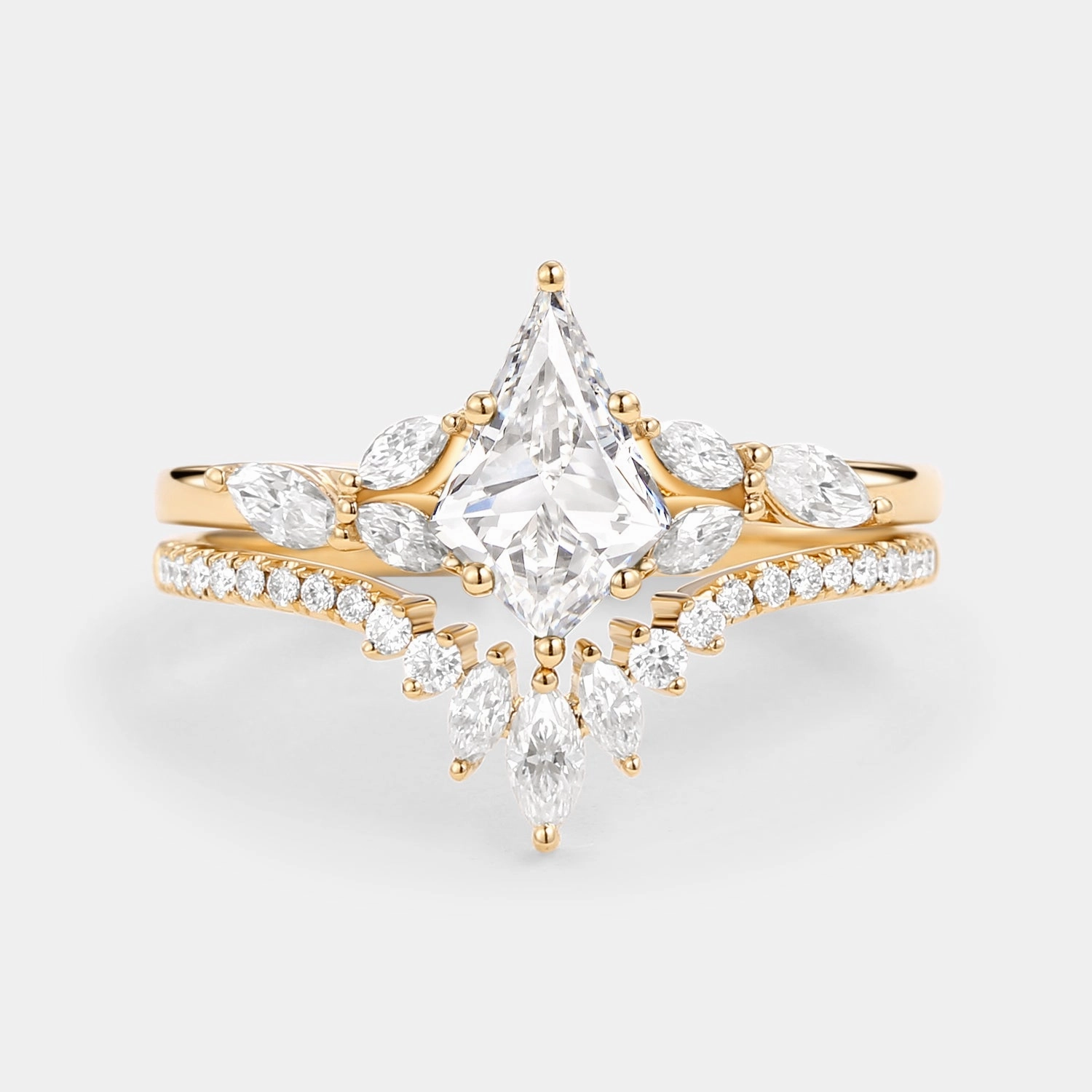 Exclusive Gifts Kite Cut Lab Grown Diamond Engagement Ring Set 2pcs - July