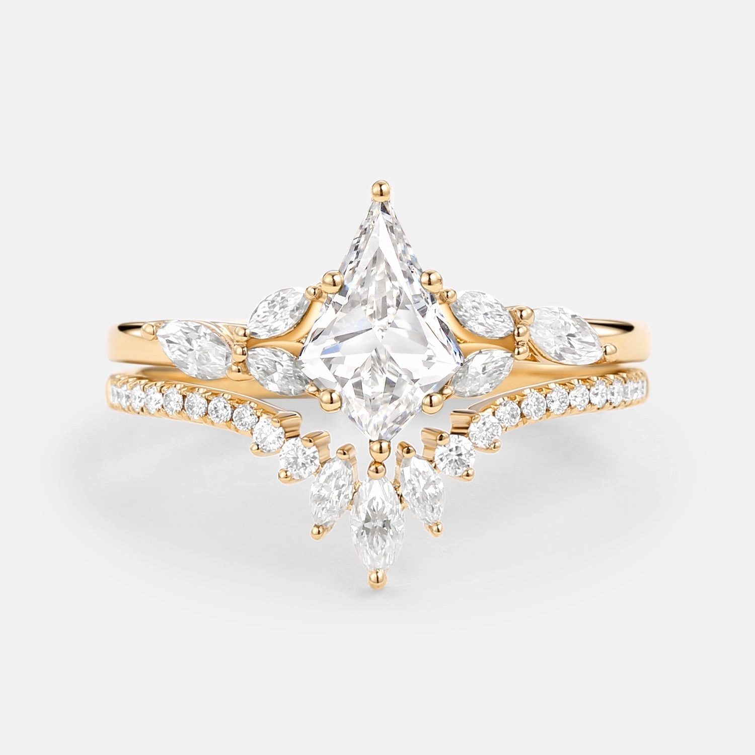 Glam Finish Luxury Radiance Kite Cut Lab Grown Diamond Engagement Ring Set 2pcs - July