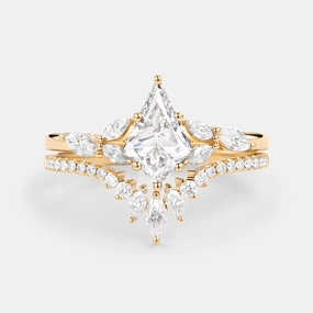 Exclusive Gifts Kite Cut Lab Grown Diamond Engagement Ring Set 2pcs - July