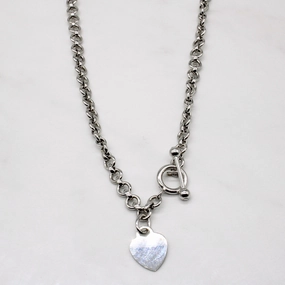 Trendy Detail Finest Form 18k White Gold Heart Charm Necklace | 16" |