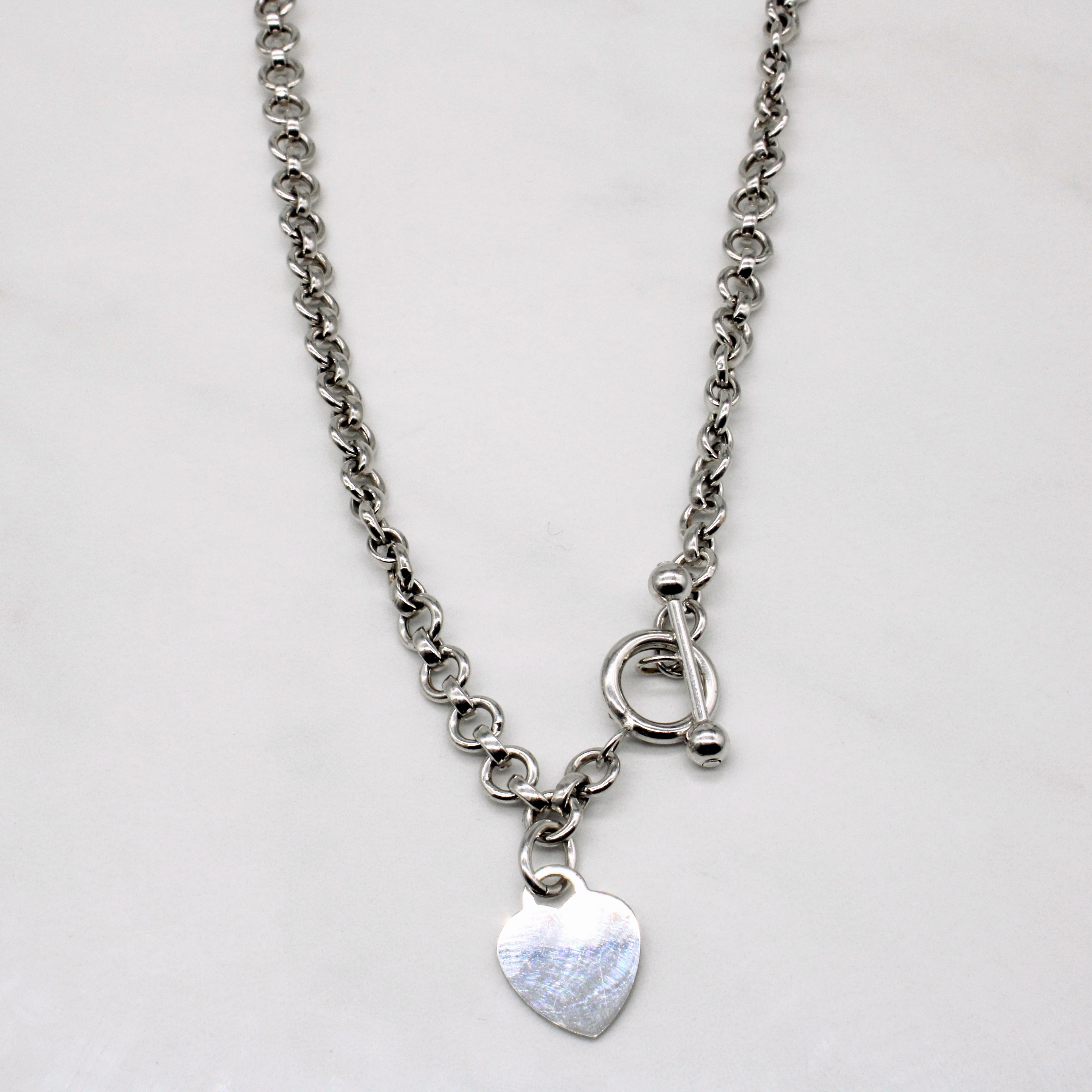 Trendy Detail Finest Form 18k White Gold Heart Charm Necklace | 16" |